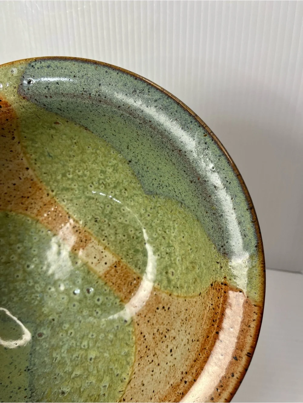 Art Pottery Speckled Ceramic Glazed Handmade 10” Bowl Signed